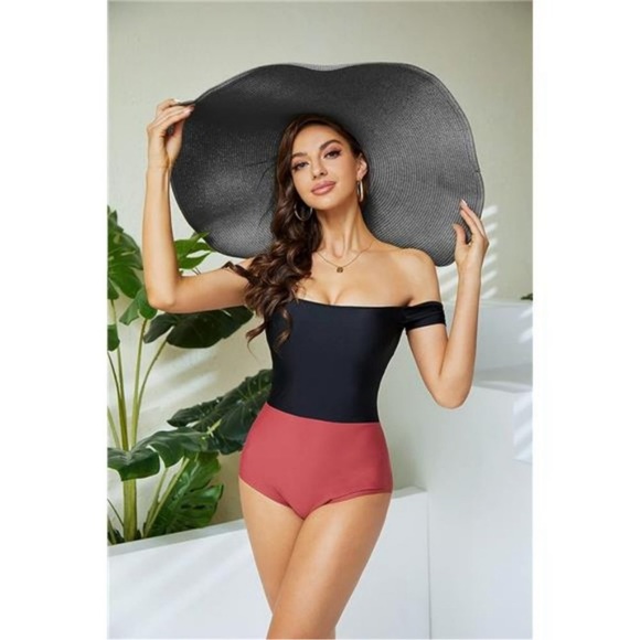 Black Straw Hat Trendy Wide Brim Floppy Large Oversized Visor Hat Cap Beach - Picture 3 of 6